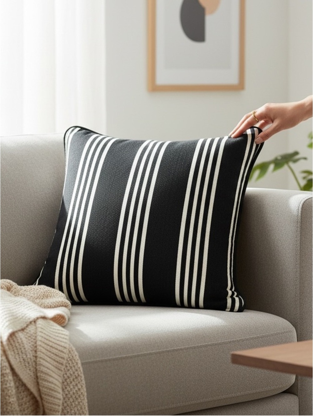 Black and White Striped Pillow Cover 23 x 23 in